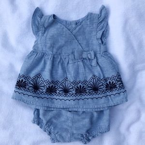 Janie and Jack Linen Blue Shirt and Short Set 0-3